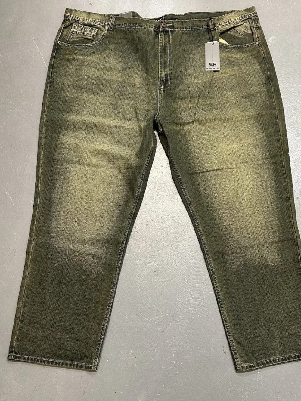 Royal Blue Brand Denim Jeans Men 58 x 34 Relaxed Big & Tall Olive Green Wash